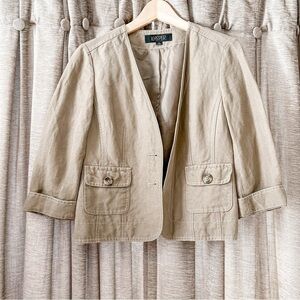 Kasper Green Three Quarter Sleeve Open Front Linen Blend Blazer Size 4